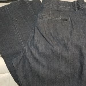 Dark Denim color ladies pants with flexible waist.